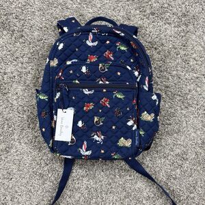 🌺 Vera Bradley Small Backpack Bag Quilted Snow Globe Motifs Navy Blue